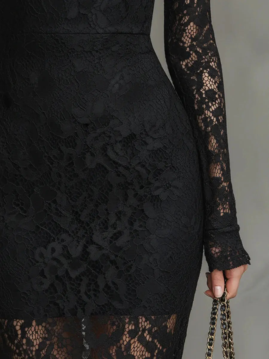 Veronika™ | Maxi Vestido de Encaje Negro Alba Madrid