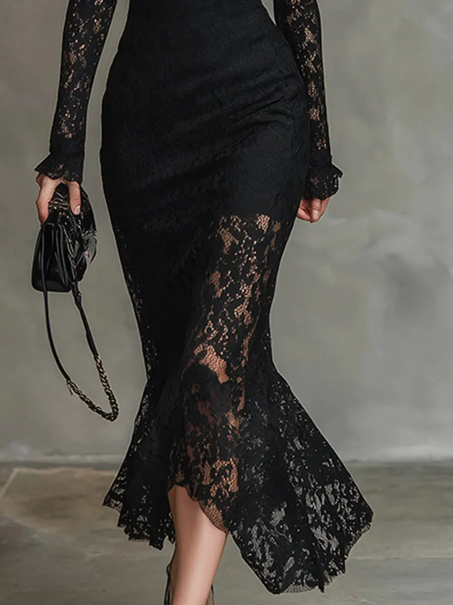 Veronika™ | Maxi Vestido de Encaje Negro Alba Madrid