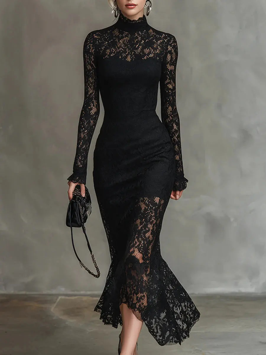 Veronika™ | Maxi Vestido de Encaje Negro Alba Madrid