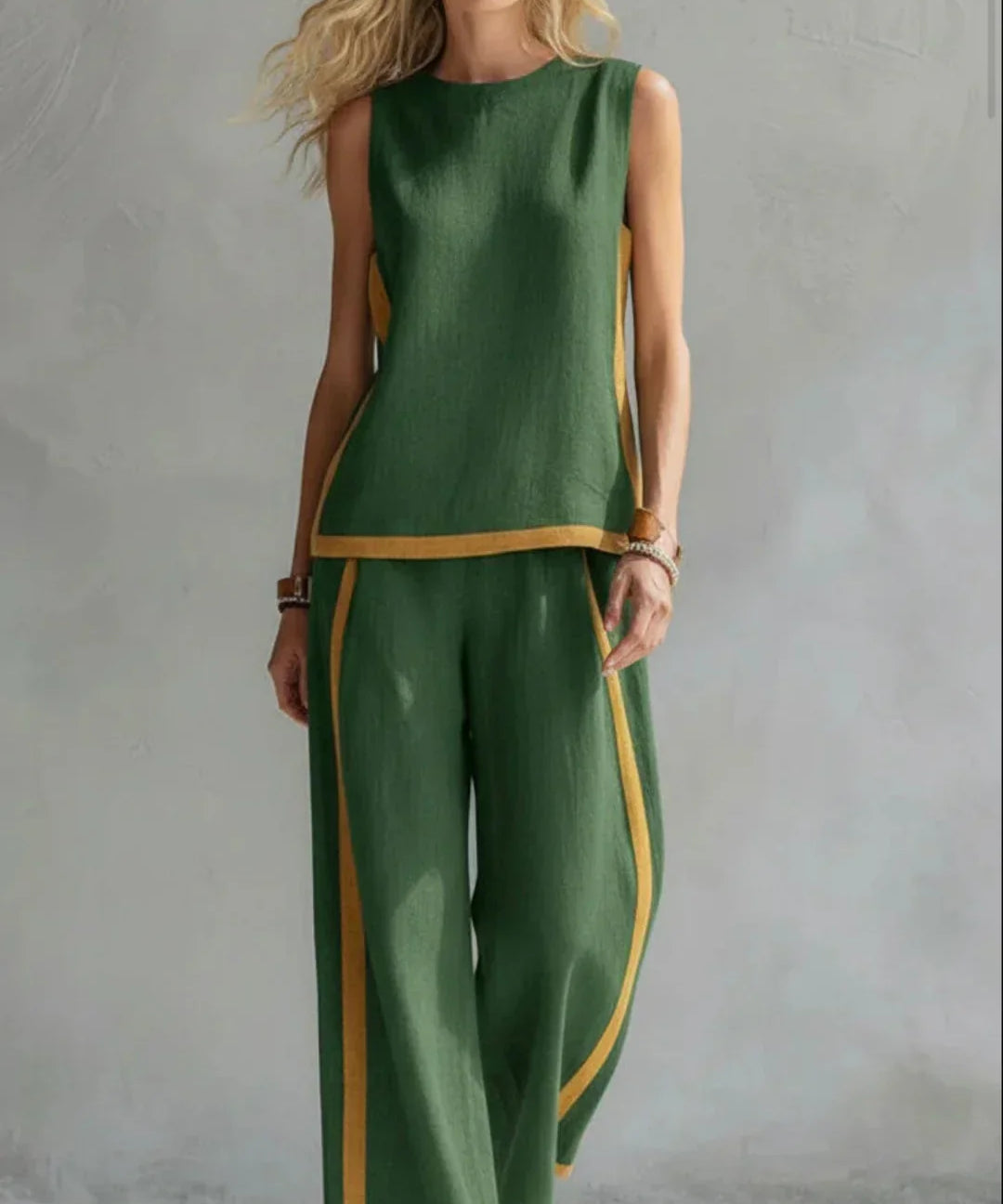 Ursula - Conjunto elegante y casual de chaleco y pantalones con acabados bicolores