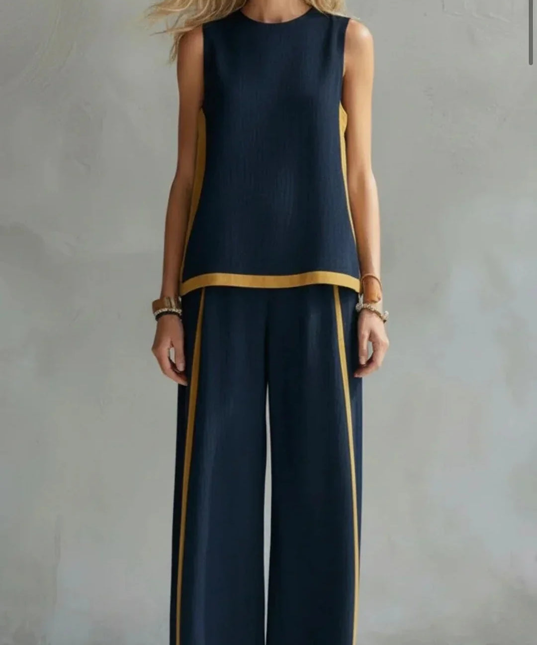 Ursula - Conjunto elegante y casual de chaleco y pantalones con acabados bicolores