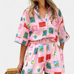 Mariluz Conjunto de Camisa y Shorts con Estampado Rosa Alba Madrid