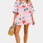 Mariluz Conjunto de Camisa y Shorts con Estampado Rosa Alba Madrid