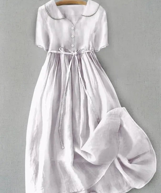 Isla | Elegante Vestido de Algodón-Lino de Manga Media Alba Madrid
