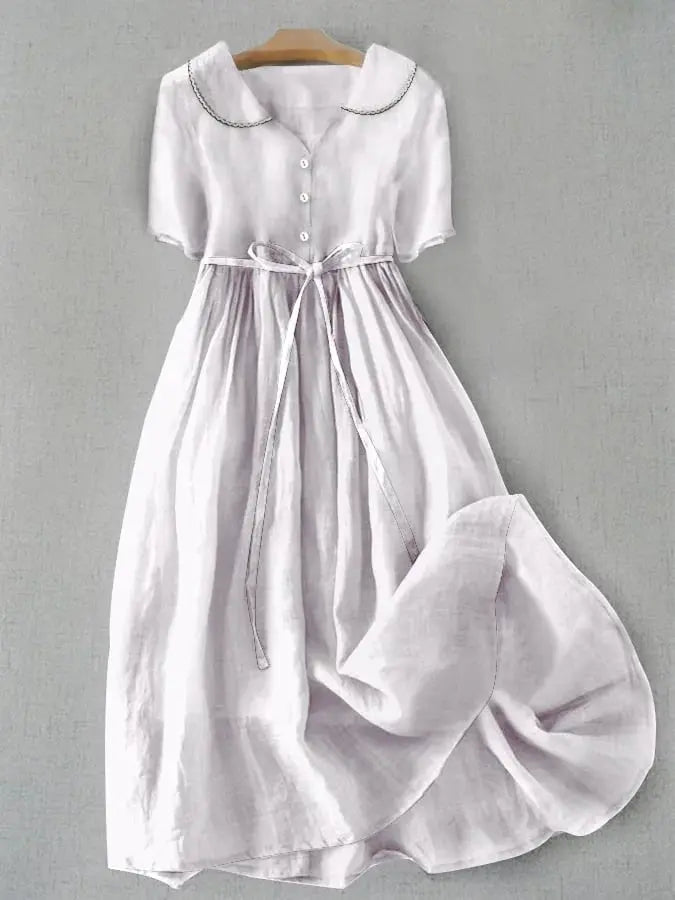 Isla | Elegante Vestido de Algodón-Lino de Manga Media Alba Madrid