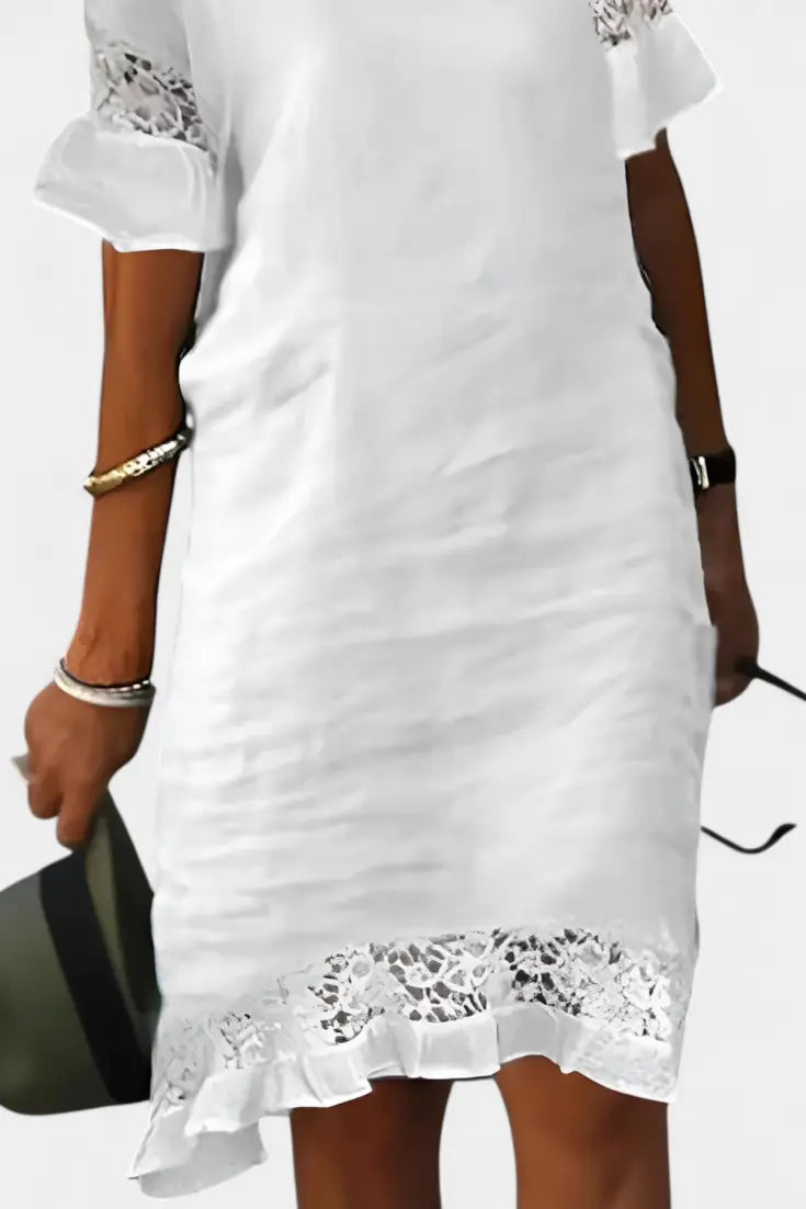 Inés - Vestido de lino casual con encaje y escote barco Alba Madrid