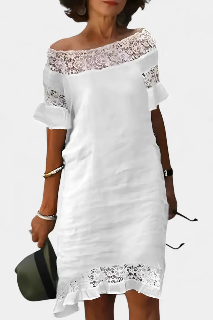 Inés - Vestido de lino casual con encaje y escote barco Alba Madrid