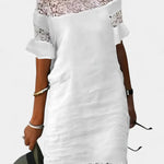 Inés - Vestido de lino casual con encaje y escote barco Alba Madrid