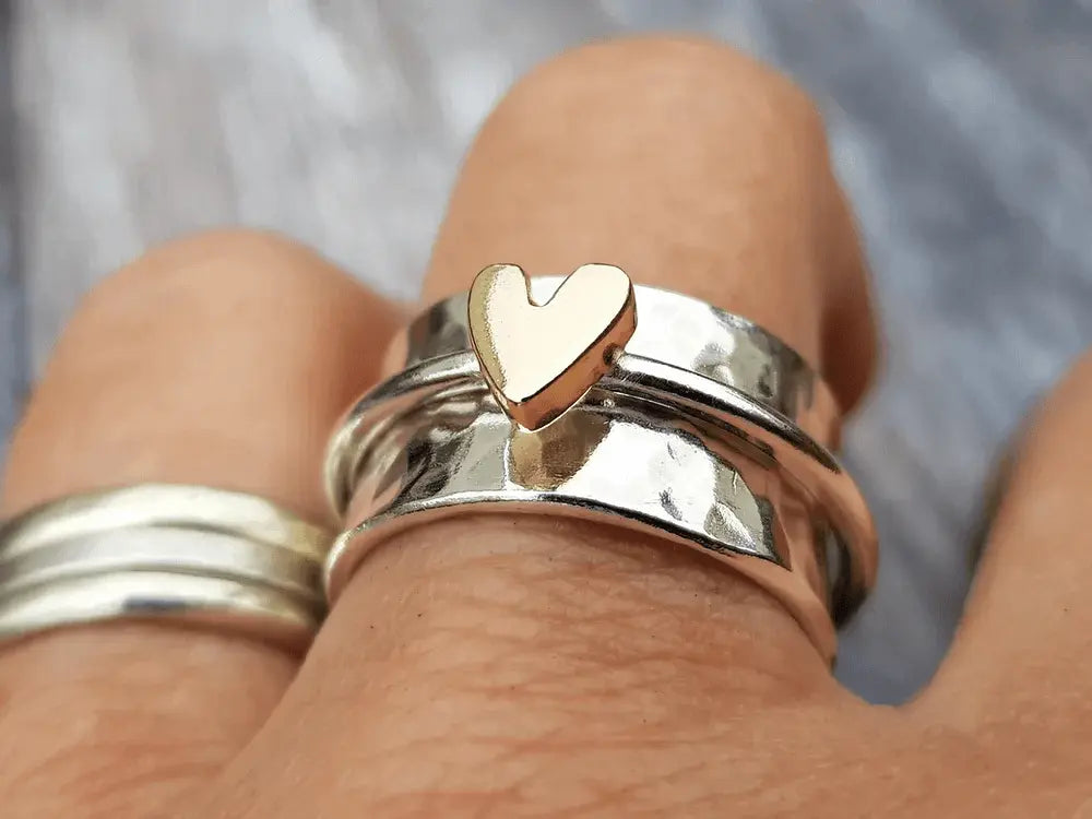 Mireia - Anillo de Plata Corazón Dorado Alba Madrid