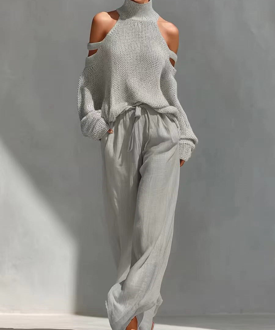Conjunto de punto y lino a la moda