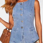 Ludovica Conjunto de Denim con Chaleco Ajustado y Jeans de Pierna Ancha Alba Madrid