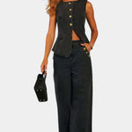 Ludovica Conjunto de Denim con Chaleco Ajustado y Jeans de Pierna Ancha Alba Madrid