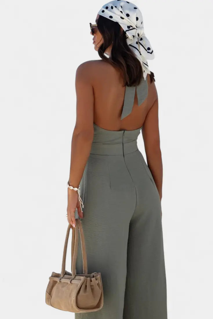 Jessica Mono Halter Cruzado sin Espalda y Pierna Ancha Alba Madrid