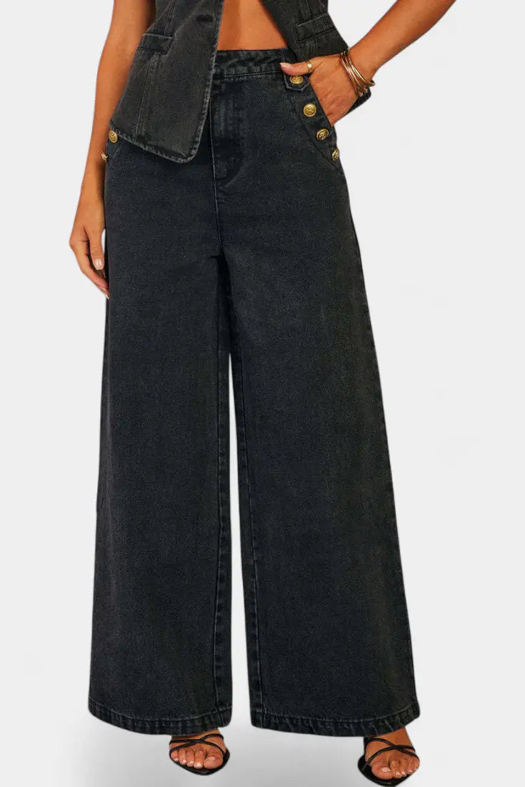 Ludovica Conjunto de Denim con Chaleco Ajustado y Jeans de Pierna Ancha Alba Madrid
