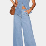Ludovica Conjunto de Denim con Chaleco Ajustado y Jeans de Pierna Ancha Alba Madrid