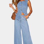 Ludovica Conjunto de Denim con Chaleco Ajustado y Jeans de Pierna Ancha Alba Madrid