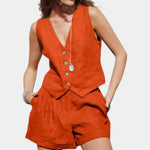 Jennifer Conjunto Chaleco y Pantalones Cortos de Lino Algodón Alba Madrid