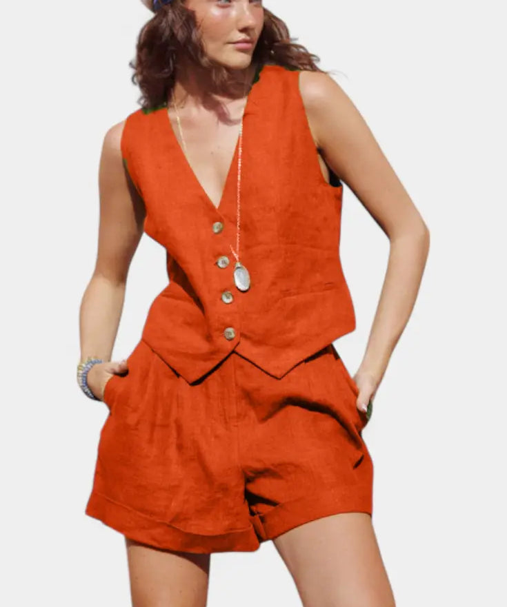 Jennifer Conjunto Chaleco y Pantalones Cortos de Lino Algodón Alba Madrid