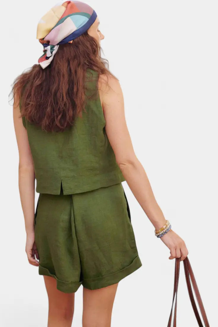 Jennifer Conjunto Chaleco y Pantalones Cortos de Lino Algodón Alba Madrid