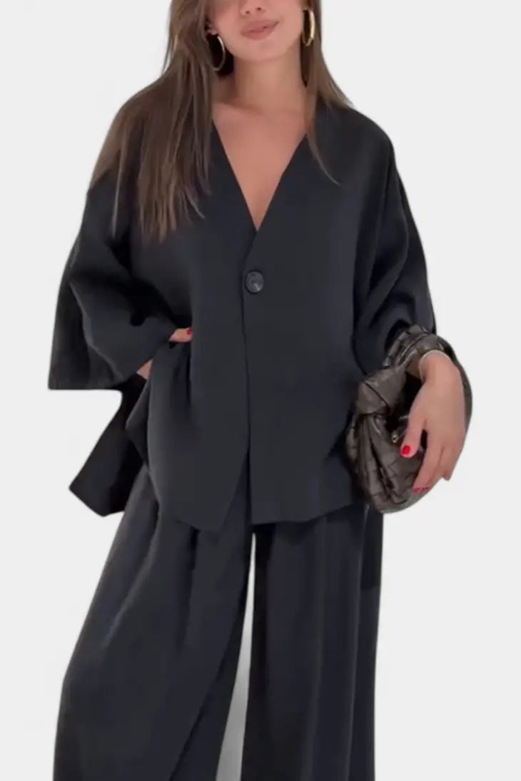 Eli Conjunto Oversize de Top con Cuello en V y Pantalón Recto Alba Madrid