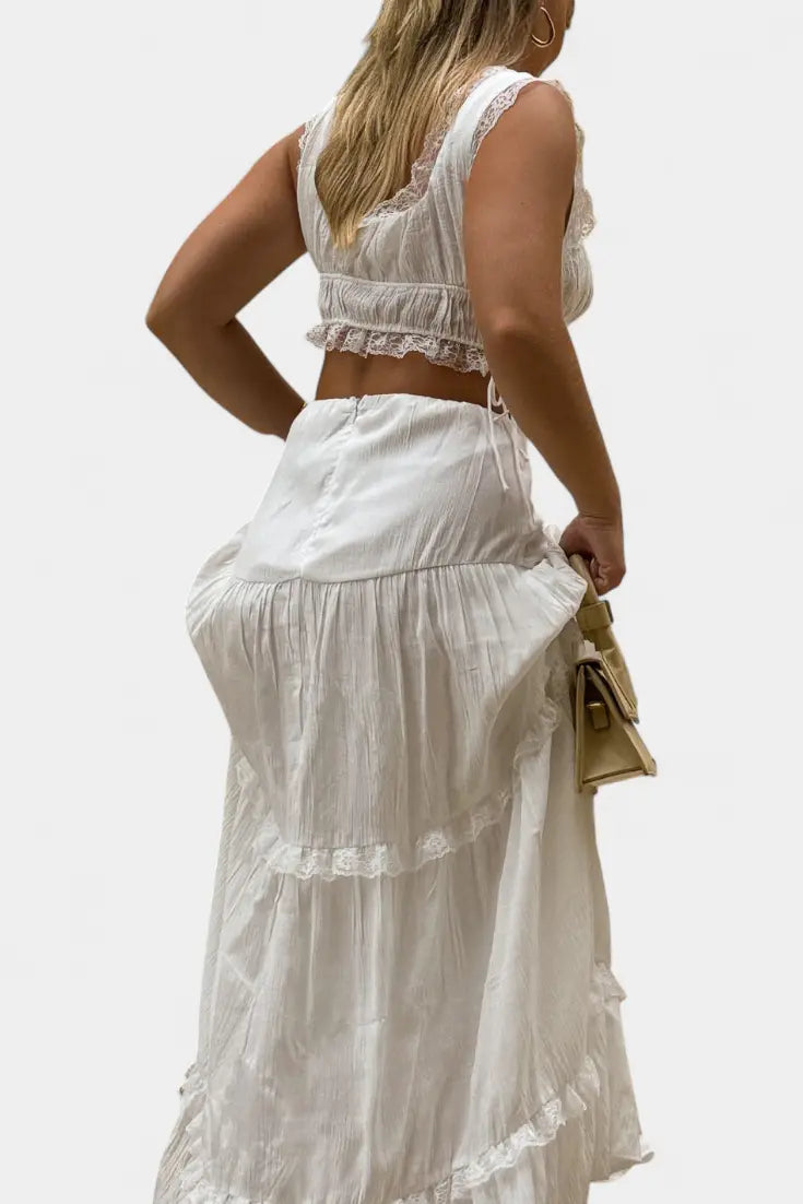Ilys Conjunto Romántico de Top con Encaje y Falda Larga Voluminosa Alba Madrid