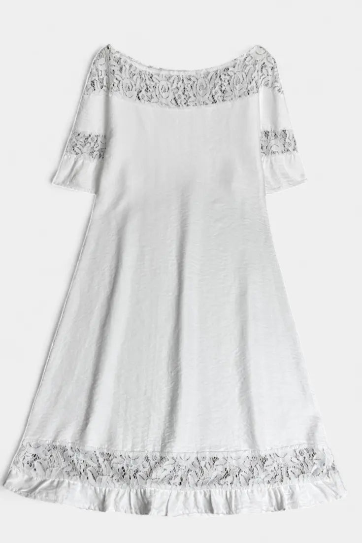 Inés - Vestido de lino casual con encaje y escote barco Alba Madrid