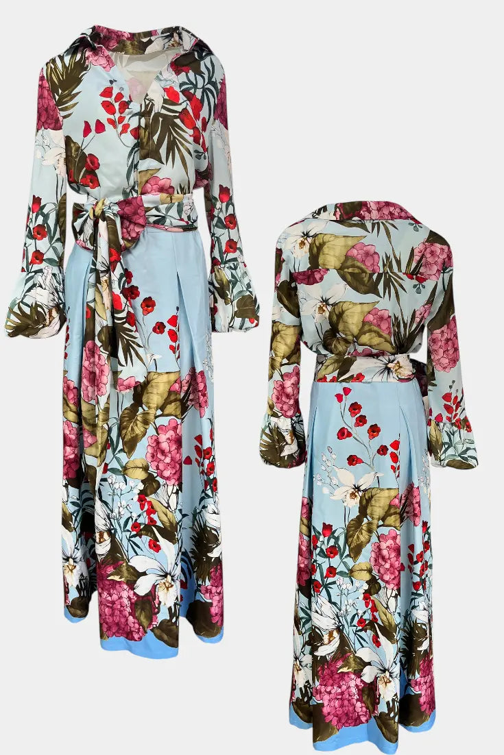 Sanne Conjunto Elegante Estampado de Camisa y Pantalón Fluido Alba Madrid