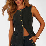 Ludovica Conjunto de Denim con Chaleco Ajustado y Jeans de Pierna Ancha Alba Madrid