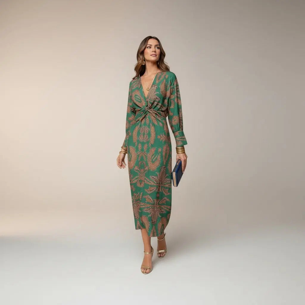 Isadora - Vestido Midi Elegante con Estampado Clásico y Atemporal Alba Madrid