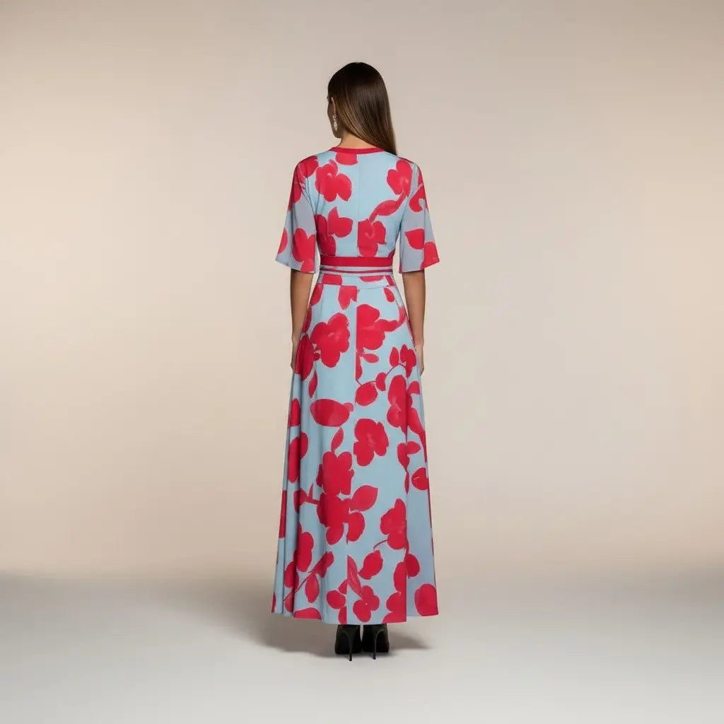 Marina - Vestido Largo con Estampado y Cuello en V Elegante Alba Madrid