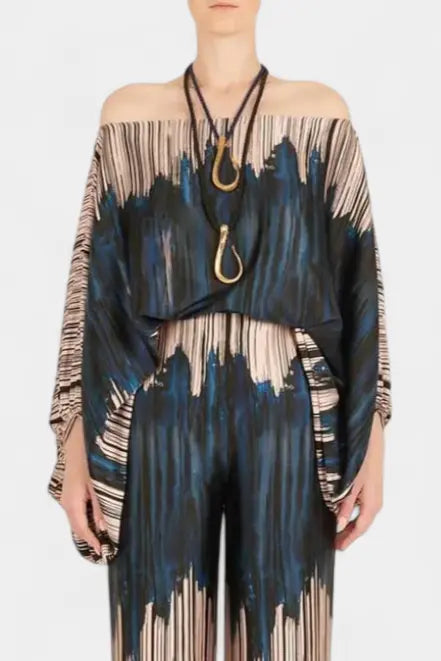 Sybella Conjunto de Dos Piezas con Hombros Descubiertos y Pantalones Amplios Estampados Alba Madrid