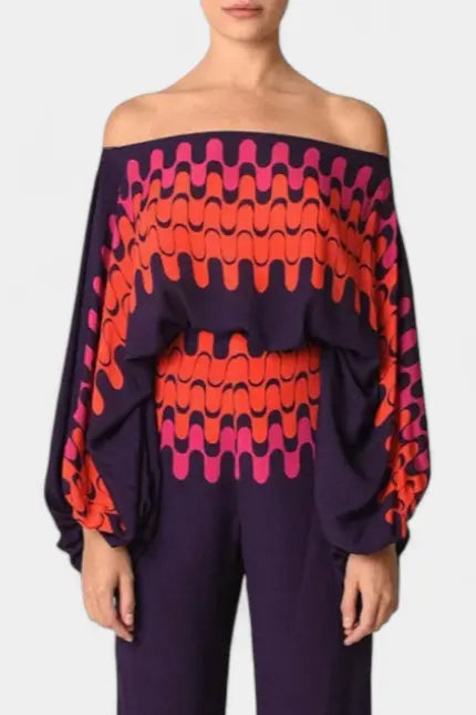 Sybella Conjunto de Dos Piezas con Hombros Descubiertos y Pantalones Amplios Estampados Alba Madrid