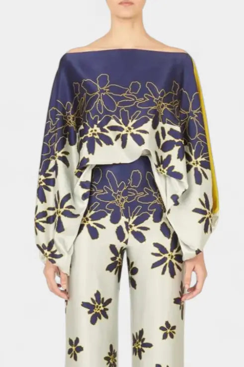Sybella Conjunto de Dos Piezas con Hombros Descubiertos y Pantalones Amplios Estampados Alba Madrid