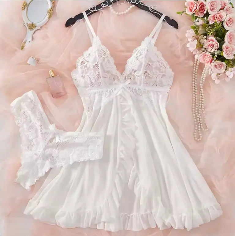 María - Sensual Babydoll de Encaje Blanco para Mujer Alba Madrid