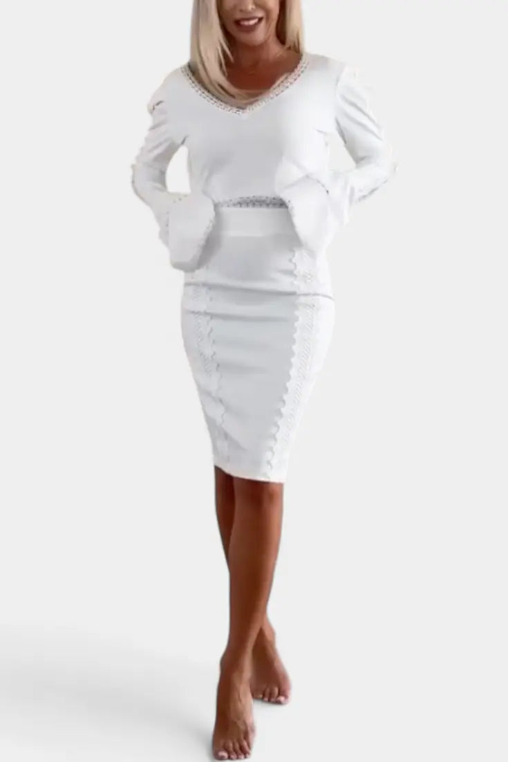 Minerva Conjunto Elegante de Top con Encaje y Falda de Cintura Alta Alba Madrid