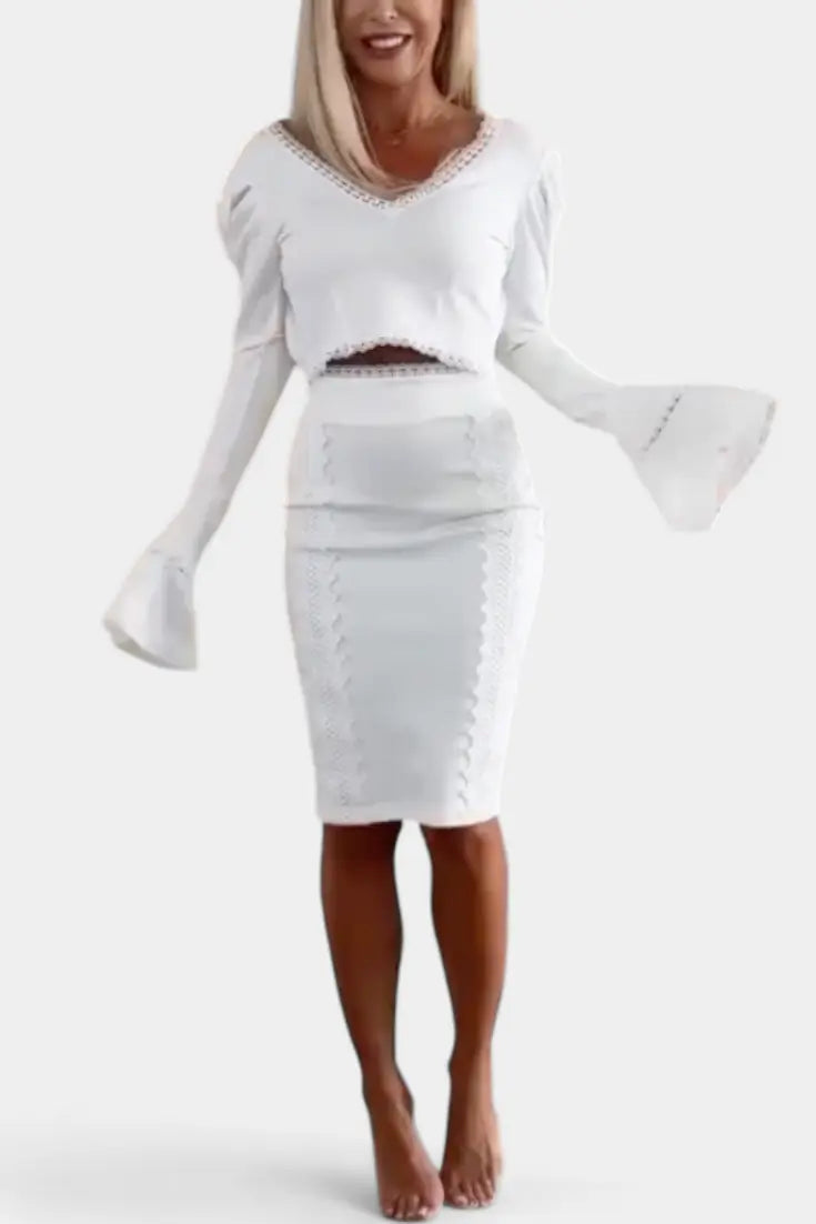 Minerva Conjunto Elegante de Top con Encaje y Falda de Cintura Alta Alba Madrid