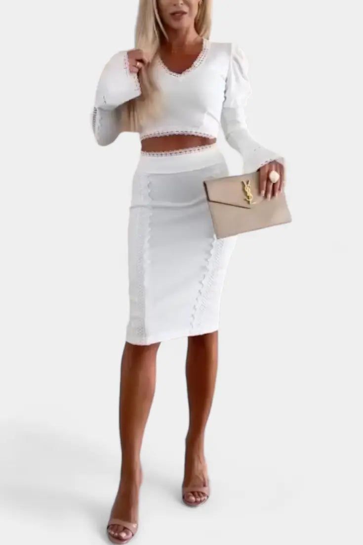 Minerva Conjunto Elegante de Top con Encaje y Falda de Cintura Alta Alba Madrid
