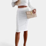 Minerva Conjunto Elegante de Top con Encaje y Falda de Cintura Alta Alba Madrid