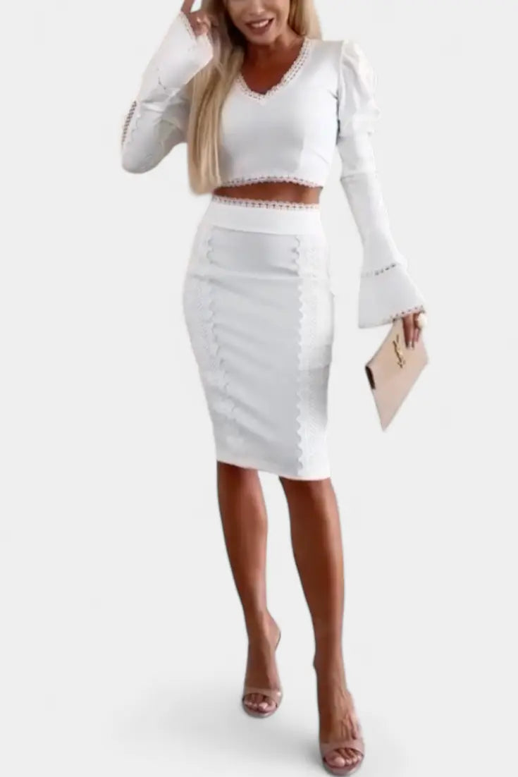 Minerva Conjunto Elegante de Top con Encaje y Falda de Cintura Alta Alba Madrid