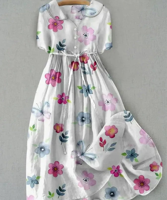 María | Vestido Floral con Cintura Ajustable y Cordones Alba Madrid