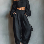 Carmen | Conjunto de hombros al descubierto con pantalón ancho Alba Madrid