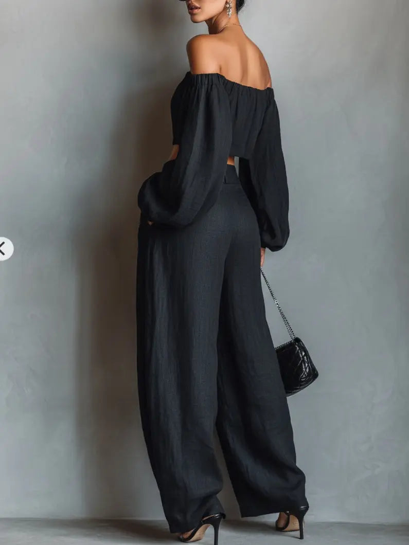Carmen | Conjunto de hombros al descubierto con pantalón ancho Alba Madrid
