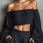 Carmen | Conjunto de hombros al descubierto con pantalón ancho Alba Madrid