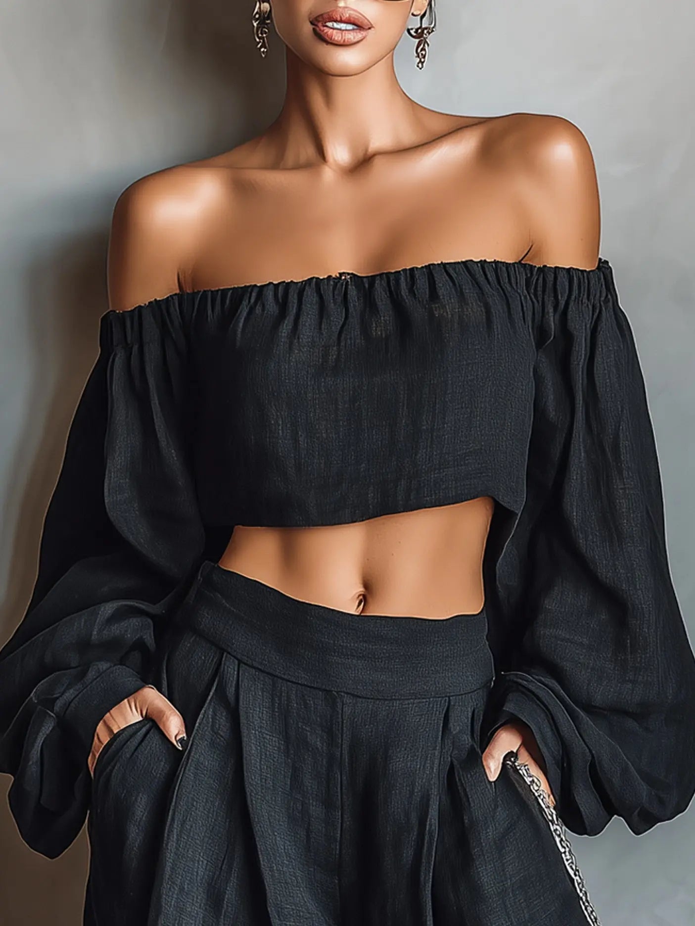 Carmen | Conjunto de hombros al descubierto con pantalón ancho Alba Madrid