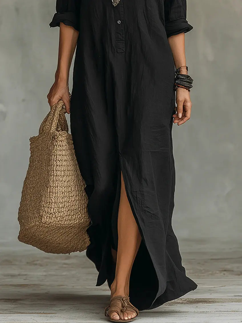 Carmen | Vestido maxi negro holgado con botones Alba Madrid