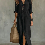 Carmen | Vestido maxi negro holgado con botones Alba Madrid