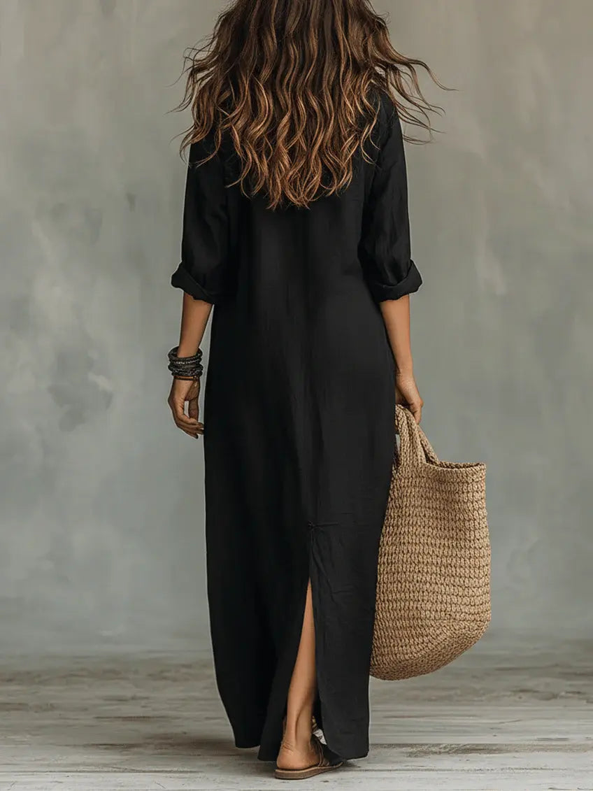 Carmen | Vestido maxi negro holgado con botones Alba Madrid