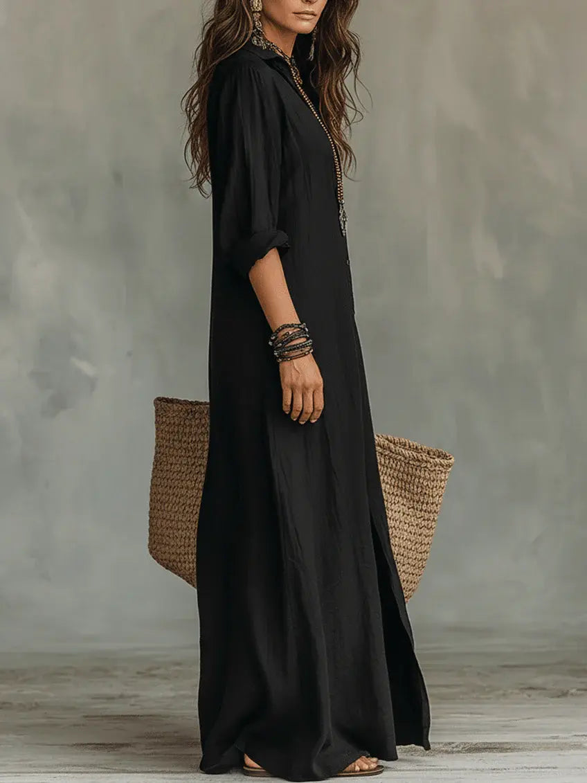 Carmen | Vestido maxi negro holgado con botones Alba Madrid