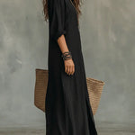 Carmen | Vestido maxi negro holgado con botones Alba Madrid