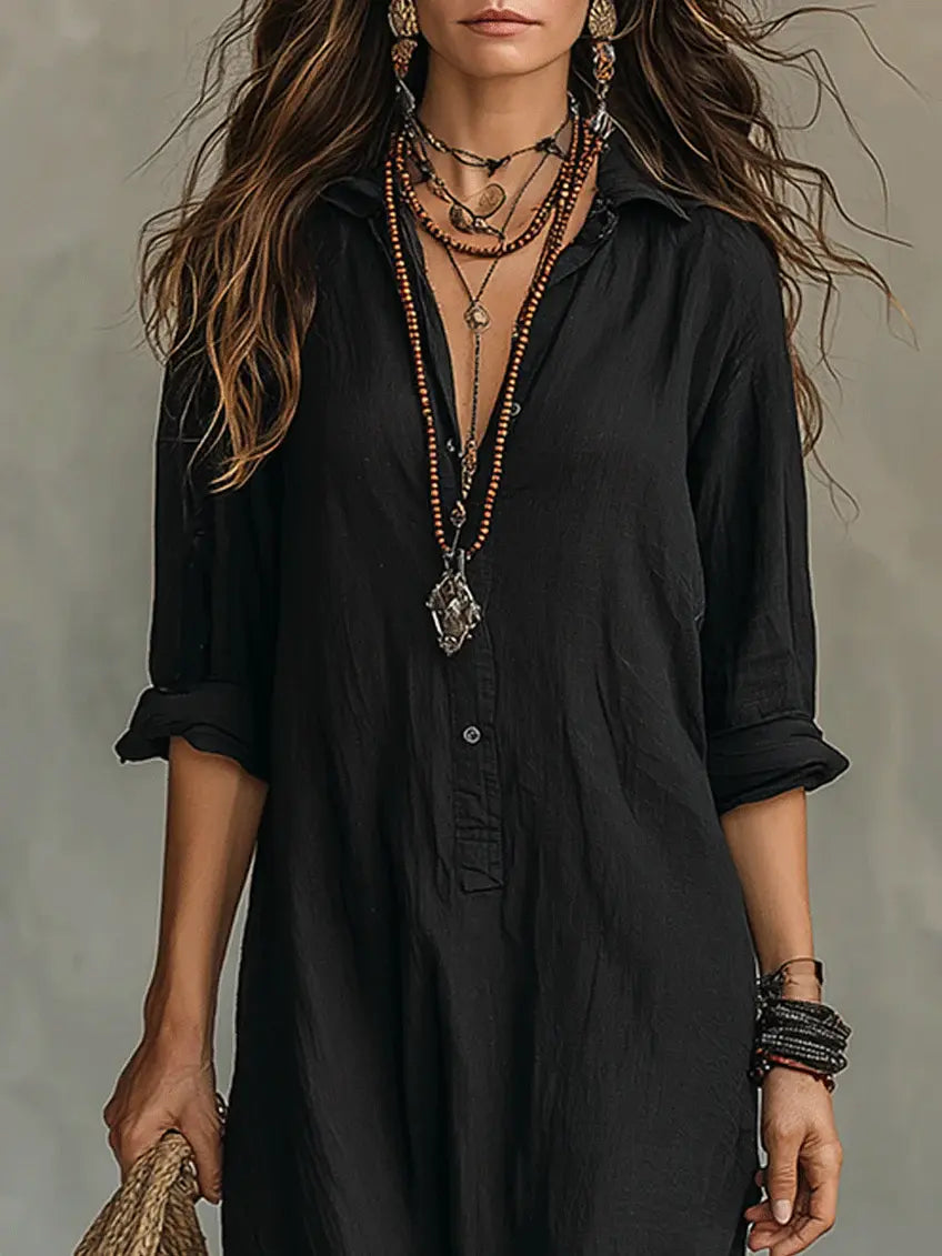 Carmen | Vestido maxi negro holgado con botones Alba Madrid